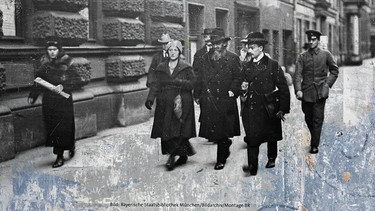 Kurt Eisner spaziert mit einigen Mitstreitern auf Münchens Straßen | Bild: Bayerische Staatsbibliothek - Bildarchiv / Montage: BR