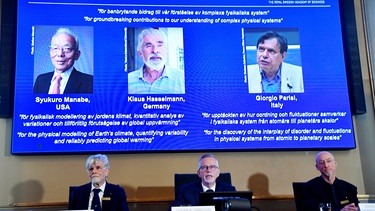 Der Nobelpreis für Physik geht in diesem Jahr an den Deutschen Klaus Hasselmann, Syukuro Manabe (USA) und den Italiener Giorgio Parisi für physikalische Modelle zum Erdklima. | Bild: dpa-Bildfunk/Pontus Lundahl