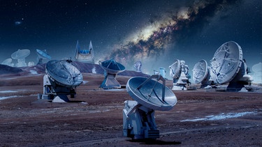 Fotomontage der am Event Horizon Telescope  beteiligten Teleskope. | Bild: ESO/M. Kornmesser