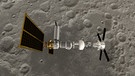 Modell des Lunar Gateway mit der Orionkapsel. | Bild: ESA/NASA