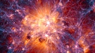 Euclid und das dunkle Universum - Simulation: Verteilung der Dunklen Materie (blau dargestellt) in einem Galaxienhaufen. | Bild: Illustris Collaboration