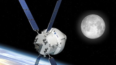 Illustration: Die Orion-Raumkapsel auf dem Weg zum Mond.  | Bild: ESA - D. Ducros