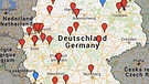 Karte: Deutsche Universitäten und Hochschulen, die Vorlesungen für Flüchtlinge geöffnet haben | Bild: 2015 GeoBasis-DE/BKG (2009, Google, Inst. Georg. Nacional