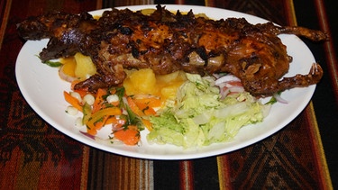 Ein typisches Gericht der Anden: Cuy - Meerschweinchen | Bild: Janika Kerner