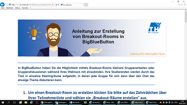 Screenshot der digitalen Projektseite "ELBen helfen!" zum Thema Breakout-Rooms | Bild: TH Wildau
