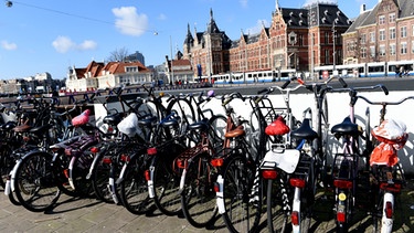 Fahrräder vor Bahnhof Amsterdam Central  | Bild: picture-alliance/dpa