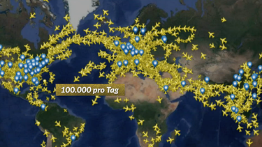 100 000 Flüge gibt es weltweit pro Tag. Fast jede Sekunde startet irgendwo auf der Welt ein Flugzeug. | Bild: BR