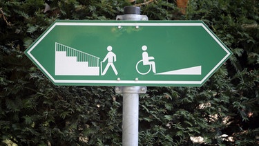 Wegweiser mit Hinweisen für Fußgänger und Rollstuhlfahrer | Bild: picture-alliance/dpa