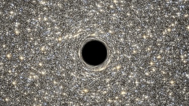 Eine undatierte grafische Illustration zeigt ein Schwarzes Loch. Per Röntgensatellit haben Astronomen den rätselhaften «Herzschlag» eines gigantischen Schwarzen Lochs wiederentdeckt. Das Massemonster im Zentrum einer weit entfernten Galaxie sendet ungefähr im Stundentakt regelmäßige Röntgensignale aus. (Zu dpa «Wild schlägt sein Herz - Signale an Schwarzem Loch wiederentdeckt») | Bild: picture alliance/dpa/Nasa/Goddard | -
