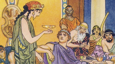 Medea bietet Theseus ein Glas Wein an | Bild: picture-alliance/dpa