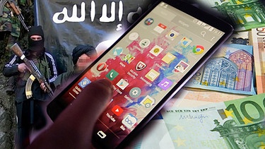  Hand mit Tablet, IS-Kämpfer, Euro-Scheine; | Bild: picture-alliance/dpa