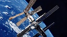 Die damalige russische Raumstation «Mir» mit der Erde im Hintergrund aufgenommen von der Raumfähre Atlantis. Foto: NASA/dpa  | Bild: dpa-Bildfunk
