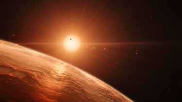 Illustration: Das TRAPPIST-1 Planetensystem. Könnte es hier außerirdisches  Leben geben | Bild: ESO/spaceengine.org/N. Bartmann