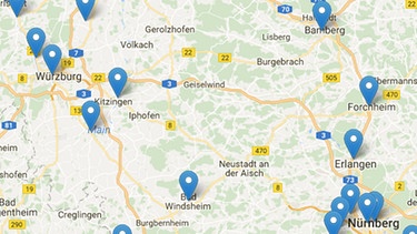 Kartenausschnitt: Weihnachtsmärkte in Franken | Bild: Google Maps
