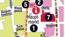 Christkindlesmarkt Nürnberg - Service zu Anreise, Stadtplan und Marktzeiten 2013 - Ausschnitt Innenstadtplan Nürnberg | Bild: Marktamt der Stadt Nürnberg