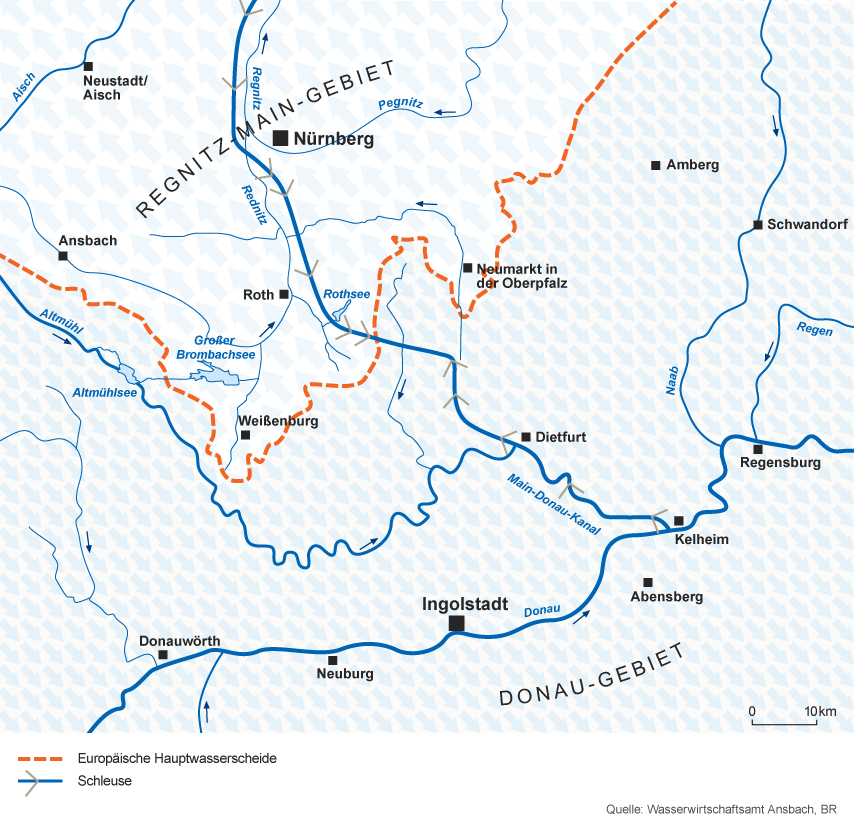Karte: Verlauf der Europäischen Wasserscheide | Bild: BR