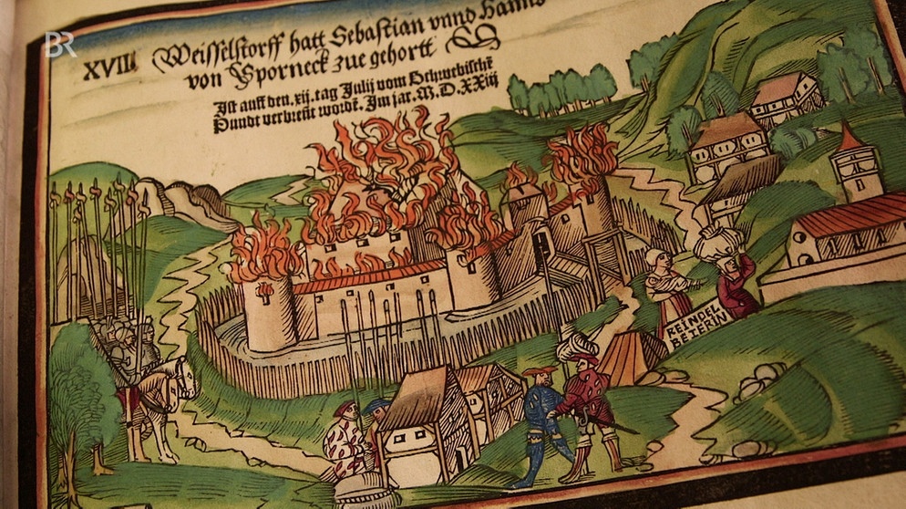 Eine Seite aus dem historischen Burgenbuch von 1523 aus dem Staatsarchiv in Bamberg | Bild: BR Fernsehen