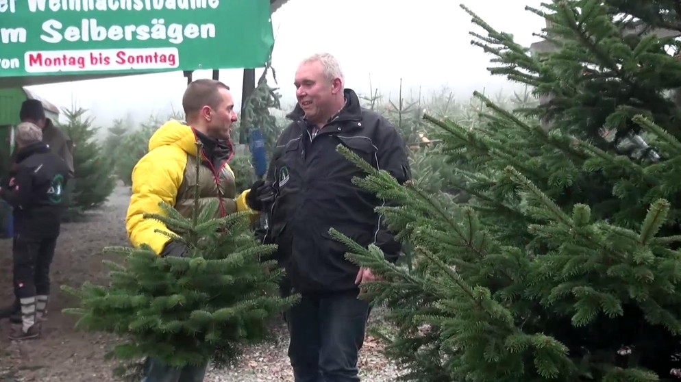Jürgen Gläser (links) mit dem Besitzer der Weihnachtsbaum-Plantage Ernst Wolf | Bild: Bayerischer Rundfunk