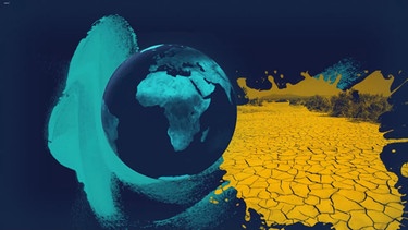 Die Folgen des Klimawandels treffen vor allem den Globalen Süden. Links eine Weltkugel, rechts ausgetrockneter Boden. | Bild: BR
