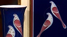 Bild und Vase. Rarität! Diese Porzellanplatte nach einem Entwurf von Sigrid von Unruh aus den Fünfzigerjahren bildet mit der Vase eine Paarung, die die KPM in Kobaltblau in den Achtzigerjahren wieder aufgelegt hatte. Geschätzter Wert: 500 Euro  | Bild: Bayerischer Rundfunk