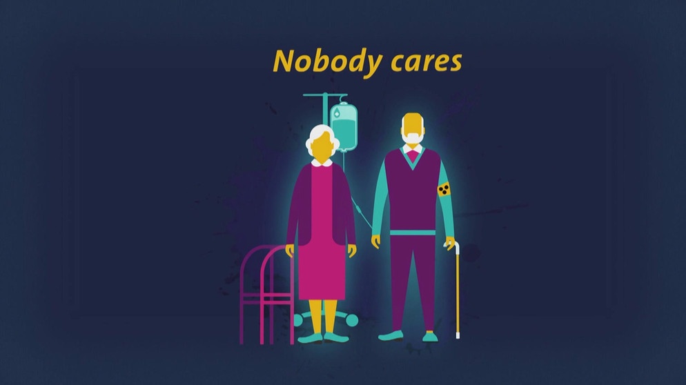 Grafik: Ein älteres, pflegebedürftiges Paar, darüber "Nobody cares" | Bild: Bayerischer Rundfunk