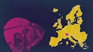 Eine Frau wirft einen Stimmzettel in die Urne. Rechts eine Karten von Europa mit farblich markierter Schweiz. | Bild: BR, colourbox.com, picture-alliance/dpa, Montage: BR