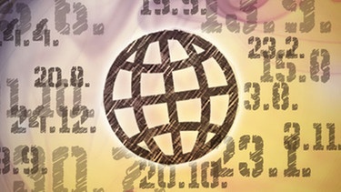 Symbolbild: stilisierter Globus mit wichtigen Daten im Hintergrund | Bild: BR, colourbox.com, Montage; BR