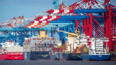 Schiffe liegen im Containerhafen in Bremerhaven. | Bild: dpa-Bildfunk/Sina Schuldt