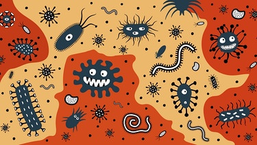 Eine lustige Zeichnung von monsterartigen Krankheitserregern und Bakterien. | Bild: colourbox.com