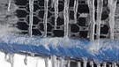 Eiszapfen hängen unterhalb eines Nummernschilds eines parkenden Fahrzeugs.  | Bild: dpa-Bildfunk/Matthias Bein