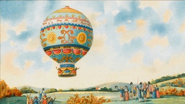 Zeichnung des ersten bemannte Flug am 23. November 1783 in dem von den Brüdern Montgolfier erfundenen Heißluftballon. | Bild: picture-alliance / Mary Evans Picture Library | -