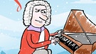 Bach sitzt am Instrument und versucht, sein Weihnachtsoratorium fertig zu komponieren | Bild: BR