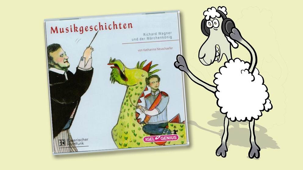 CD-Cover "Richard Wagner und der Märchenkönig" von Katharina Neuschaefer | Bild: Schaf Elvis: Teresa Habild | CD-Cover: Igel Records | Montage BR