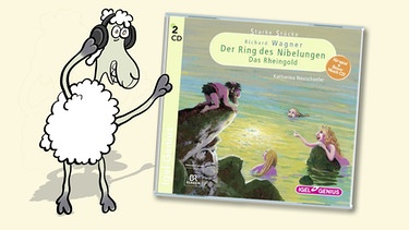 CD-Cover: "Richard Wagner. Der Ring des Nibelungen. Das Rheingold" von Katharina Neuschaefer. | Bild: Schaf Elvis: Teresa Habild | CD-Cover: Igel Records | Montage BR
