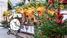 Schaf Elvis unterwegs auf dem Weihnachtsmarkt | Bild: colourbox.com | Illustration: Teresa Habild | Zusammenstellung: BR
