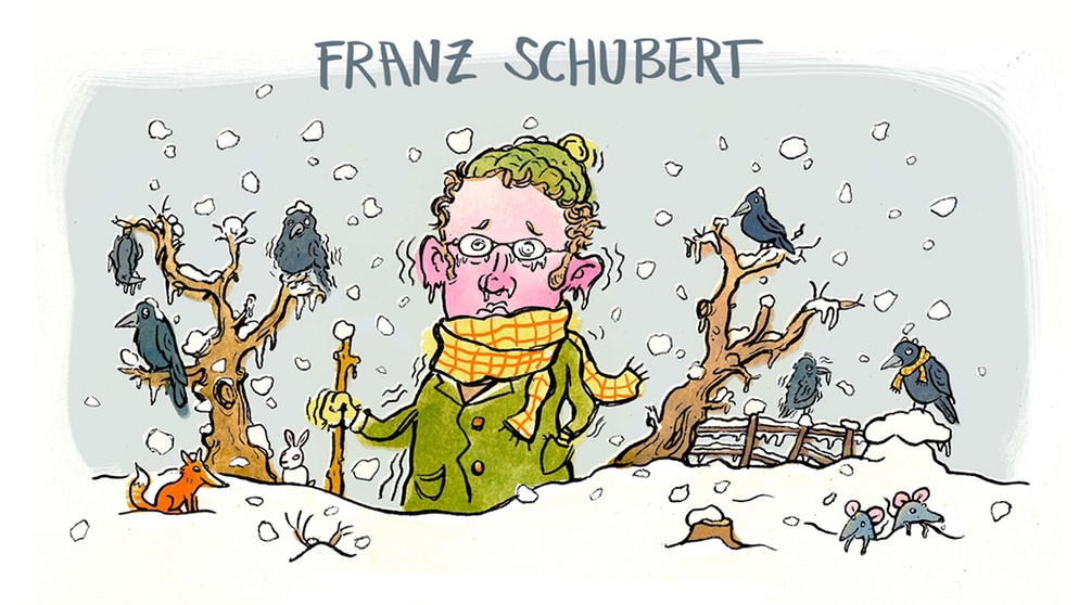 gezeichnetes Porträt des Komponisten Franz Schubert | Bild: BR / Teresa Habild
