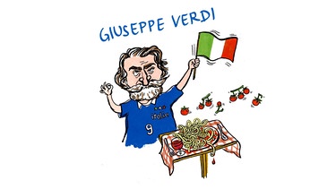 gezeichnetes Porträt des Komponisten Giuseppe Verdi | Bild: BR | Teresa Habild