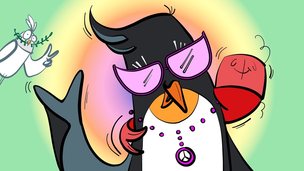 Pinguin Pudding mit cooler Sonnenbrille und Peacezeichen | Bild: BR | Tanja Begovic