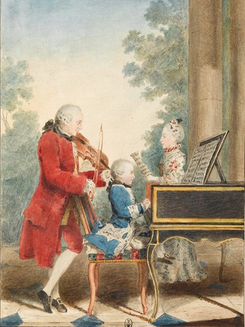 Vater Leopold Mozart konzertiert mit Sohn Wolfgang Amadeus und Tochter Nannerl in Paris. | Bild: Fine Art Images