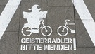 Verkehrsregeln für Fahrradfahrer: Markierung auf dem Radweg warnt vor "Geisterradlern". | Bild: picture-alliance/dpa