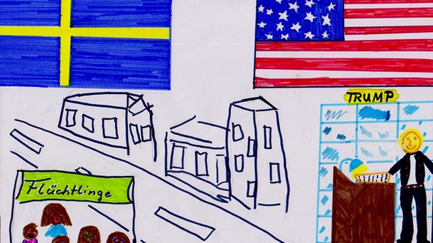 Kinderzeichnung: Trump erzählt Quatsch über Schweden | Bild: BR/Klasse 4b Grundschule Schäftlarn