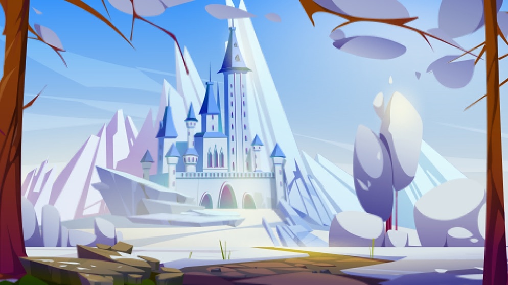 Illustration. Ein Schloss steht inmitten von Eisbergen | Bild: colourbox.com