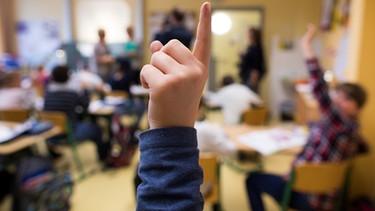 Schülerinnen und Schüler einer vierten Klasse melden sich während einer Unterrichtsstunde. | Bild: picture alliance / Jens Büttner/dpa-Zentralbild/ZB | Jens Büttner