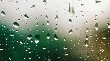 Regentropfen auf Fensterscheibe mit grünem Hintergrund. | Bild: MEV/Reinhard Eisele