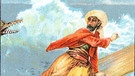 Illustration: Sindbads Reisen. Ein Mann mit Turban auf einem fliegenden Teppich. | Bild: picture-alliance/dpa