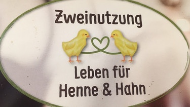 Mit dem Logo "Zweinutzung" wird auf Eierschachteln geworben, dass neben Hennen auch Hähne aufgezogen werden. | Bild: BR | Veronika Baum