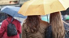 Zwei junge Damen unterm Regenschirm. | Bild: picture-alliance/dpa