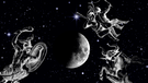 Collage des Mondes mit den Symbolen der Sternbilder Orion, Zwillinge und Stier vor dem Sternenhimmel | Bild: NASA/U.S. Naval Observatory's Library, colourbox.com, BR