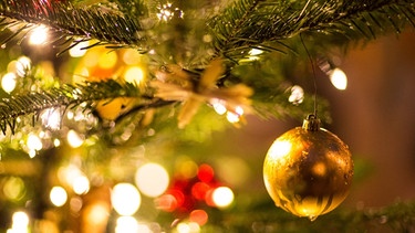 Eine goldene Kugel hängt an einem Weihnachtsbaum | Bild: dpa-Bildfunk/Friso Gentsch