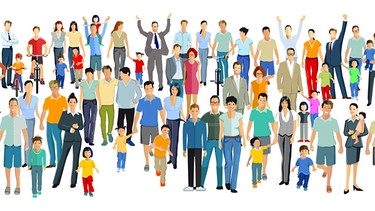 Verschiedene Leute als Gruppe in Illustration mit Köpfen in bunten Farben als Bevölkerung Konzept | Bild: picture alliance / Zoonar | scusi